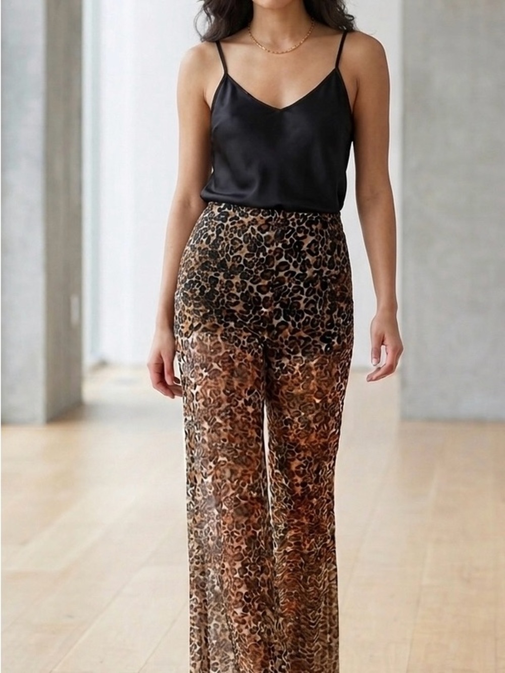 NWT Vibe Leopard Print Flared Leggings - Brown & Black Sz S